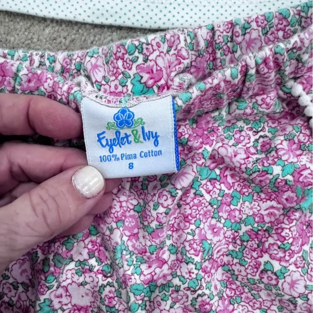 Girls Eyelet & Ivy White and Green Polka Dot Top and shorts set, size 8
